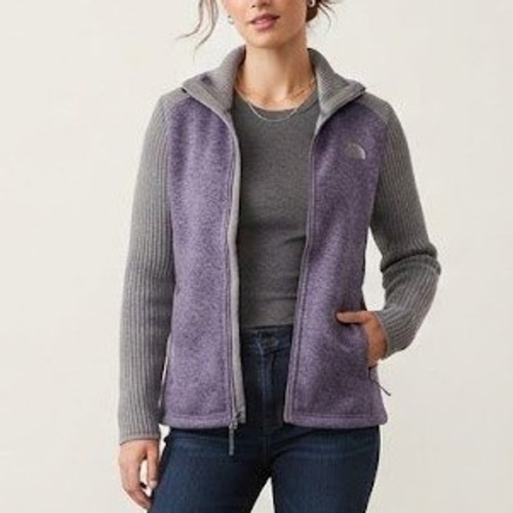 The North Face Full Zip Hooded Jacket Womens Large Purple Ribbed Fleece Utility